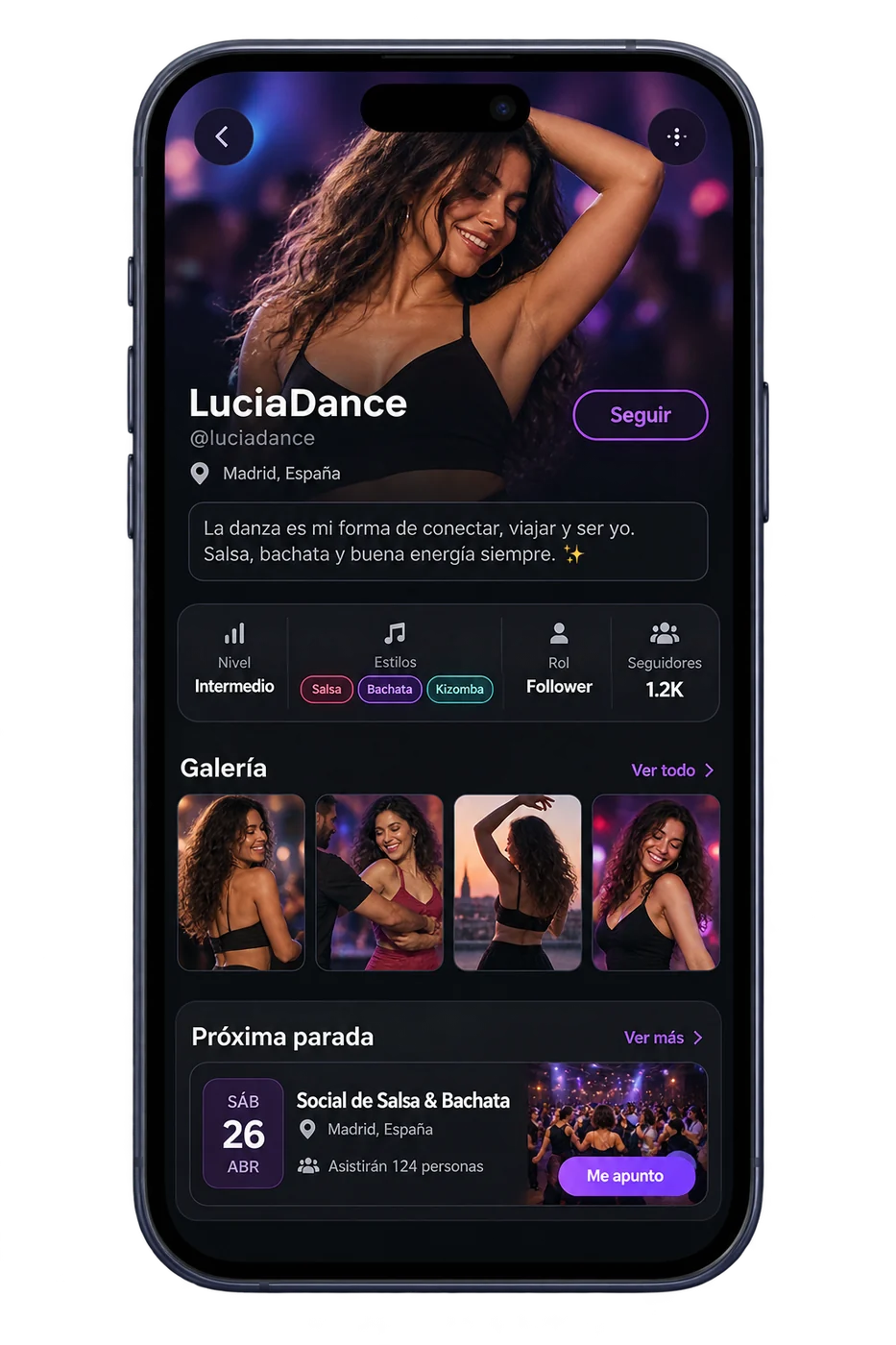 Perfil público completo de una bailarina en SBK Connect