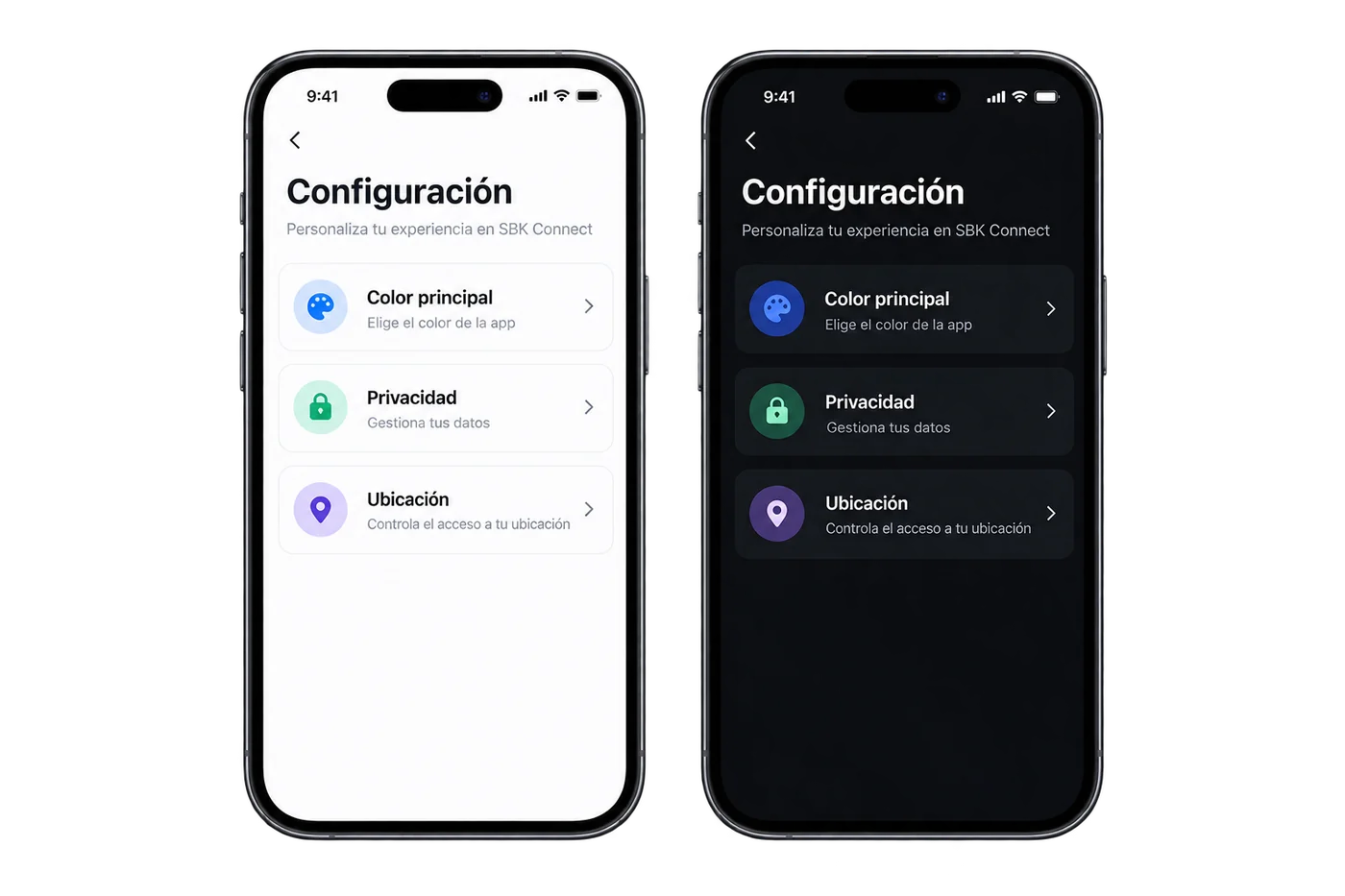 Dos teléfonos con configuración clara y oscura