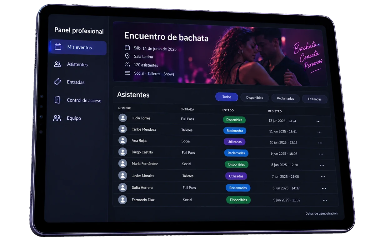 Gestión profesional de asistentes y accesos